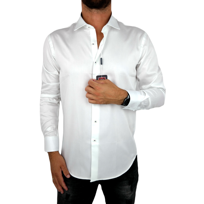 MCQUEEN Koszula męska biała MC073 wykończenie w kwiaty | Sklep GriShop.eu | Koszule