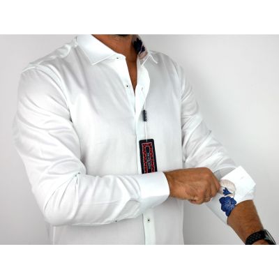 MCQUEEN Koszula męska biała MC073 wykończenie w kwiaty | Sklep GriShop.eu | Koszule