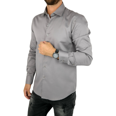 MCQUEEN Koszula męska MC076 beżowa, wykończenie szare paisley | Sklep GriShop.eu | Koszule