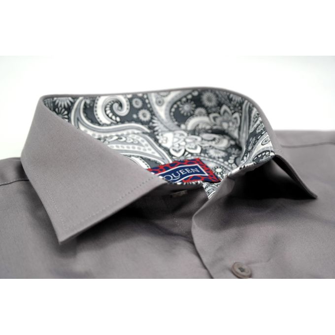 MCQUEEN Koszula męska MC076 beżowa, wykończenie szare paisley | Sklep GriShop.eu | Koszule