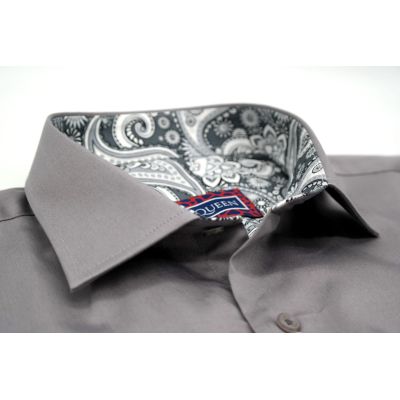 MCQUEEN Koszula męska MC076 beżowa, wykończenie szare paisley | Sklep GriShop.eu | Koszule