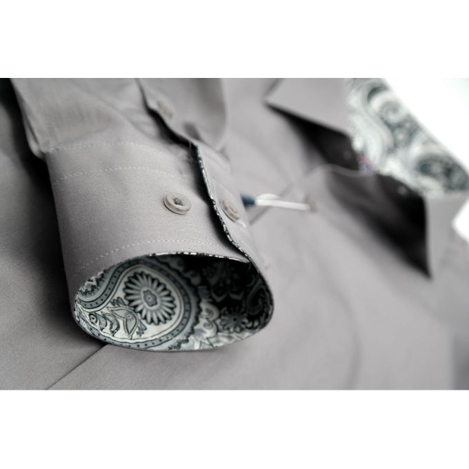 MCQUEEN Koszula męska MC076 beżowa, wykończenie szare paisley | Sklep GriShop.eu | Koszule