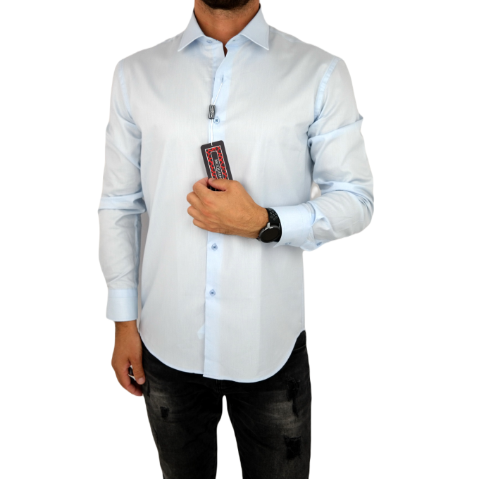 MCQUEEN Koszula męska MC064 błękitna, wykończenie w rybki | Sklep GriShop.eu | Koszule