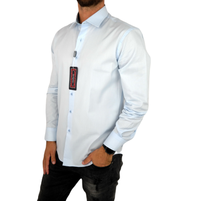 MCQUEEN Koszula męska MC064 błękitna, wykończenie w rybki | Sklep GriShop.eu | Koszule