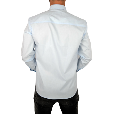 MCQUEEN Koszula męska MC064 błękitna, wykończenie w rybki | Sklep GriShop.eu | Koszule