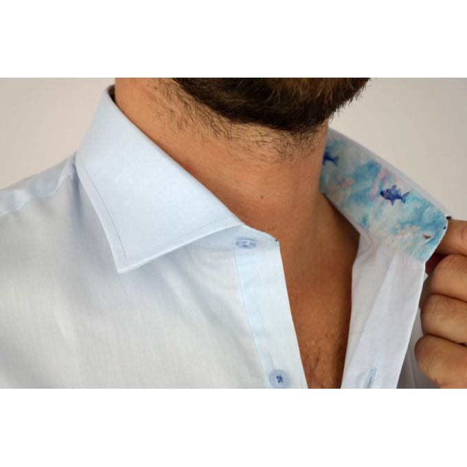 MCQUEEN Koszula męska MC064 błękitna, wykończenie w rybki | Sklep GriShop.eu | Koszule