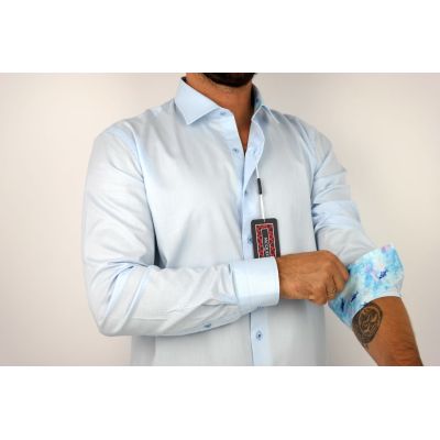 MCQUEEN Koszula męska MC064 błękitna, wykończenie w rybki | Sklep GriShop.eu | Koszule