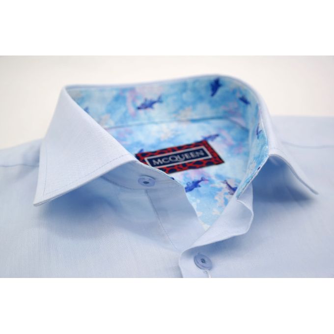 MCQUEEN Koszula męska MC064 błękitna, wykończenie w rybki | Sklep GriShop.eu | Koszule