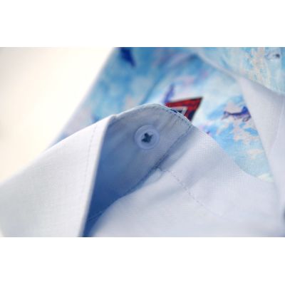 MCQUEEN Koszula męska MC064 błękitna, wykończenie w rybki | Sklep GriShop.eu | Koszule