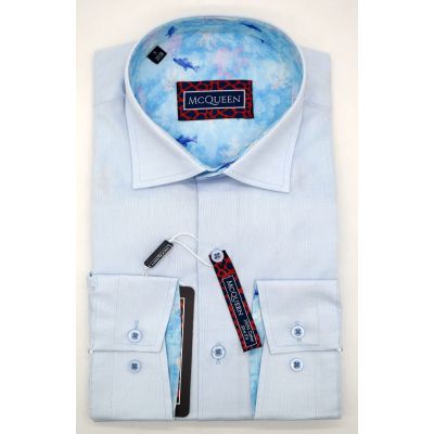 MCQUEEN Koszula męska MC064 błękitna, wykończenie w rybki | Sklep GriShop.eu | Koszule