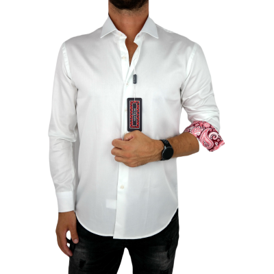 MCQUEEN Koszula męska MC062 biała, wykończenie paisley róż | Sklep GriShop.eu | Koszule