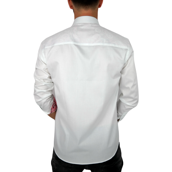 MCQUEEN Koszula męska MC062 biała, wykończenie paisley róż | Sklep GriShop.eu | Koszule