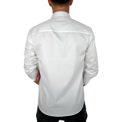 MCQUEEN Koszula męska MC062 biała, wykończenie paisley róż | Sklep GriShop.eu | Koszule