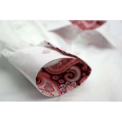 MCQUEEN Koszula męska MC062 biała, wykończenie paisley róż | Sklep GriShop.eu | Koszule