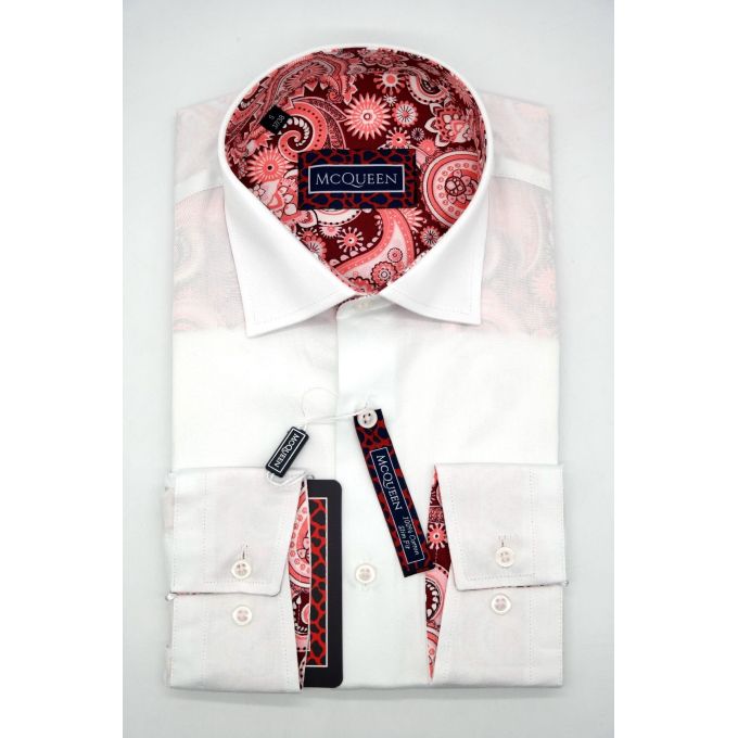 MCQUEEN Koszula męska MC062 biała, wykończenie paisley róż | Sklep GriShop.eu | Koszule