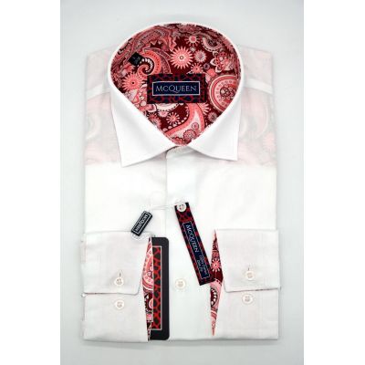 MCQUEEN Koszula męska MC062 biała, wykończenie paisley róż | Sklep GriShop.eu | Koszule