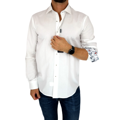 MCQUEEN Koszula męska biała MC061 wykończenie szare | Sklep GriShop.eu | Koszule