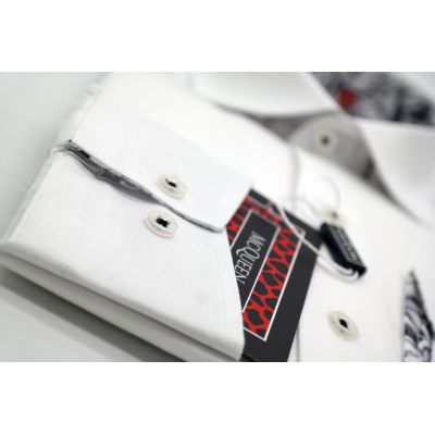 MCQUEEN Koszula męska biała MC061 wykończenie szare | Sklep GriShop.eu | Koszule