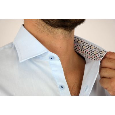 MCQUEEN Koszula męska błękitna MC077 wykończenie w drobne paletki | Sklep GriShop.eu | Koszule