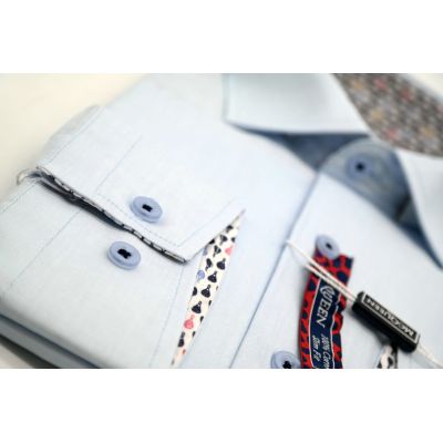MCQUEEN Koszula męska błękitna MC077 wykończenie w drobne paletki | Sklep GriShop.eu | Koszule