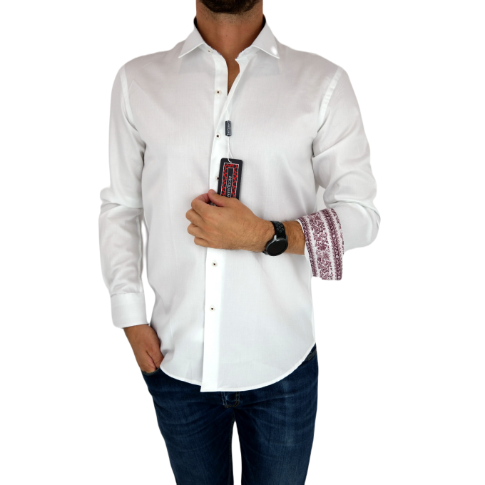 MCQUEEN Koszula męska biała MC063 wykończenie bordowe | Sklep GriShop.eu | Koszule