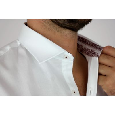 MCQUEEN Koszula męska biała MC063 wykończenie bordowe | Sklep GriShop.eu | Koszule