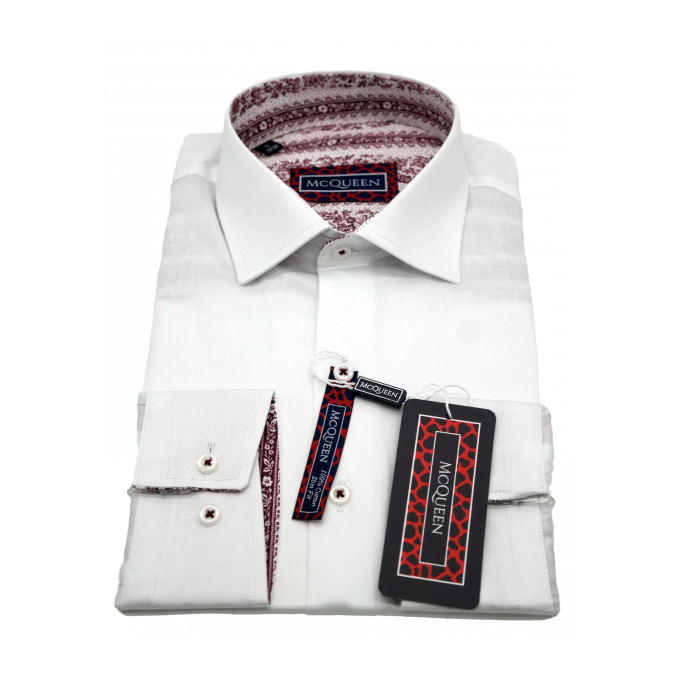 MCQUEEN Koszula męska biała MC063 wykończenie bordowe | Sklep GriShop.eu | Koszule