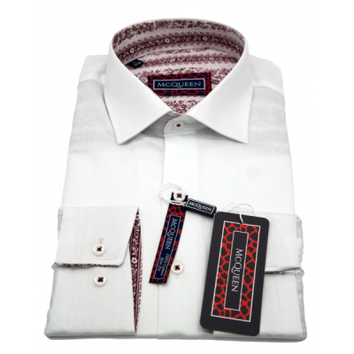 MCQUEEN Koszula męska biała MC063 wykończenie bordowe | Sklep GriShop.eu | Koszule