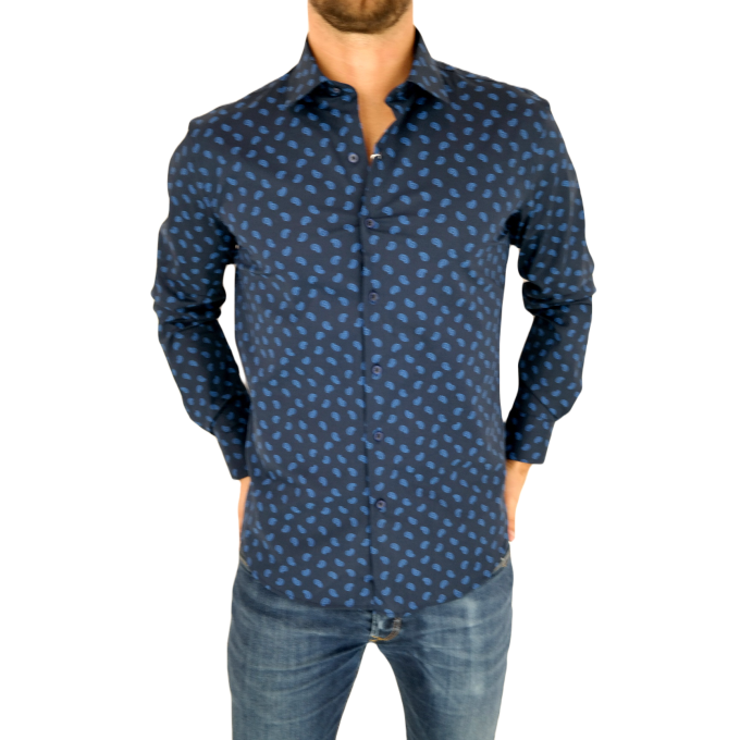 MCQUEEN Koszula męska MC074 granatowa, niebieski wzór paisley | Sklep GriShop.eu | Koszule