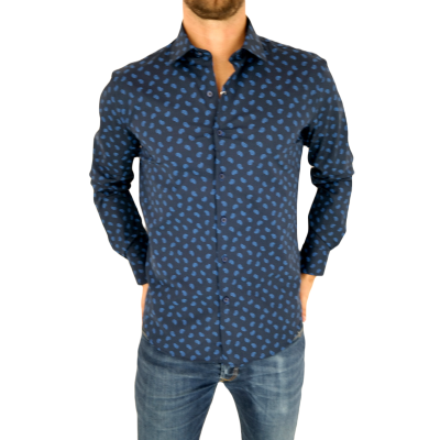 MCQUEEN Koszula męska MC074 granatowa, niebieski wzór paisley | Sklep GriShop.eu | Koszule