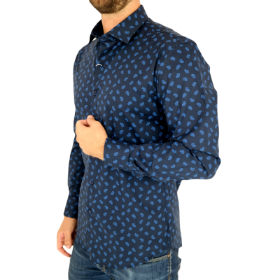 MCQUEEN Koszula męska MC074 granatowa, niebieski wzór paisley | Sklep GriShop.eu | Koszule