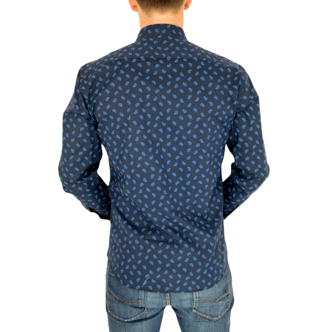 MCQUEEN Koszula męska MC074 granatowa, niebieski wzór paisley | Sklep GriShop.eu | Koszule