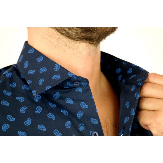 MCQUEEN Koszula męska MC074 granatowa, niebieski wzór paisley | Sklep GriShop.eu | Koszule