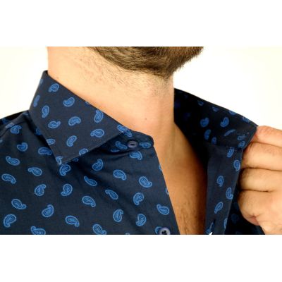 MCQUEEN Koszula męska MC074 granatowa, niebieski wzór paisley | Sklep GriShop.eu | Koszule