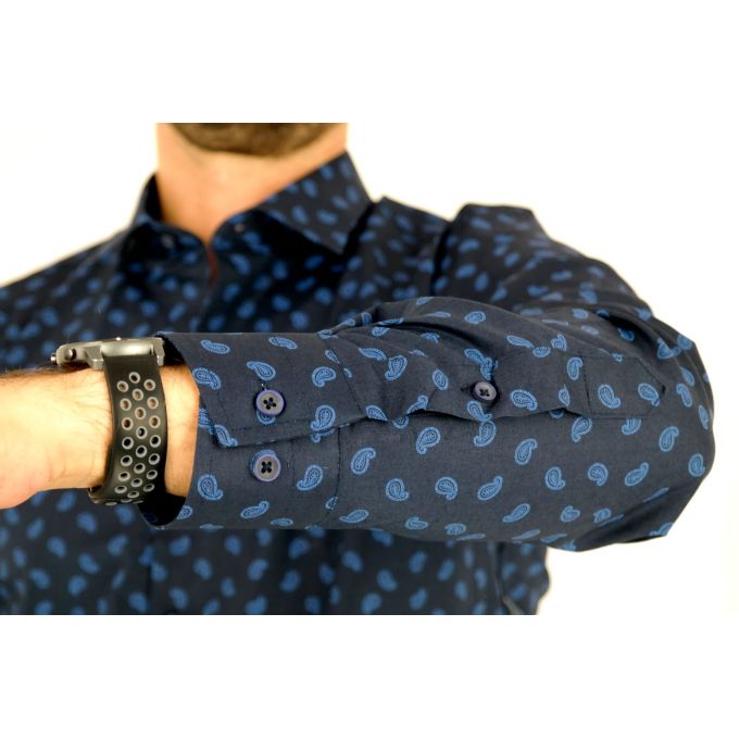 MCQUEEN Koszula męska MC074 granatowa, niebieski wzór paisley | Sklep GriShop.eu | Koszule