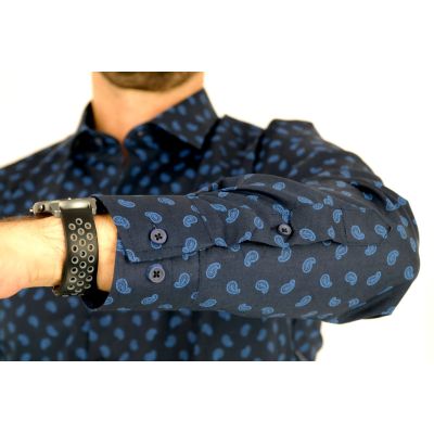 MCQUEEN Koszula męska MC074 granatowa, niebieski wzór paisley | Sklep GriShop.eu | Koszule