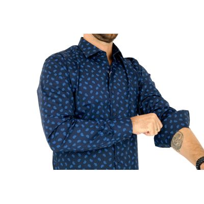 MCQUEEN Koszula męska MC074 granatowa, niebieski wzór paisley | Sklep GriShop.eu | Koszule