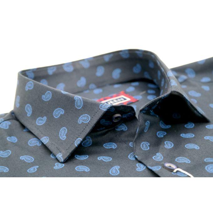 MCQUEEN Koszula męska MC074 granatowa, niebieski wzór paisley | Sklep GriShop.eu | Koszule