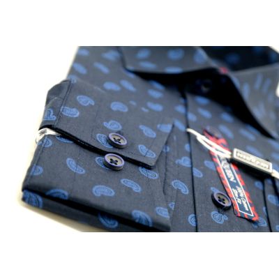 MCQUEEN Koszula męska MC074 granatowa, niebieski wzór paisley | Sklep GriShop.eu | Koszule