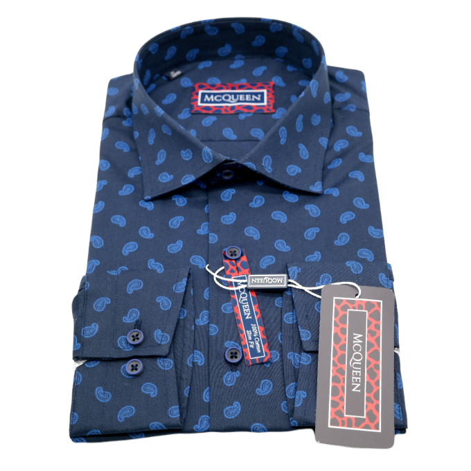 MCQUEEN Koszula męska MC074 granatowa, niebieski wzór paisley | Sklep GriShop.eu | Koszule