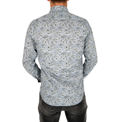 TANCREDO Koszula męska TN34 błękitna w zielony wzór, kwiaty | Sklep GriShop.eu | Koszule