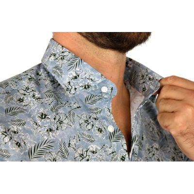 TANCREDO Koszula męska TN34 błękitna w zielony wzór, kwiaty | Sklep GriShop.eu | Koszule