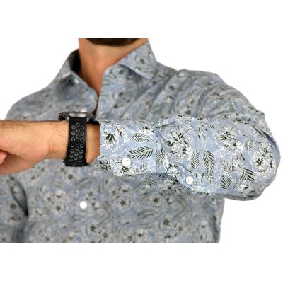 TANCREDO Koszula męska TN34 błękitna w zielony wzór, kwiaty | Sklep GriShop.eu | Koszule