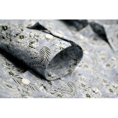 TANCREDO Koszula męska TN34 błękitna w zielony wzór, kwiaty | Sklep GriShop.eu | Koszule