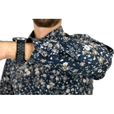TANCREDO Koszula męska TN24 granatowa, beżowe kwiaty | Sklep GriShop.eu | Koszule