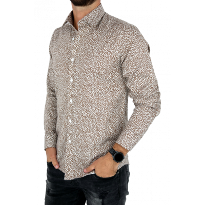 TANCREDO Koszula męska TN27 brązowa w drobne białe kwiatki | Sklep GriShop.eu | Koszule