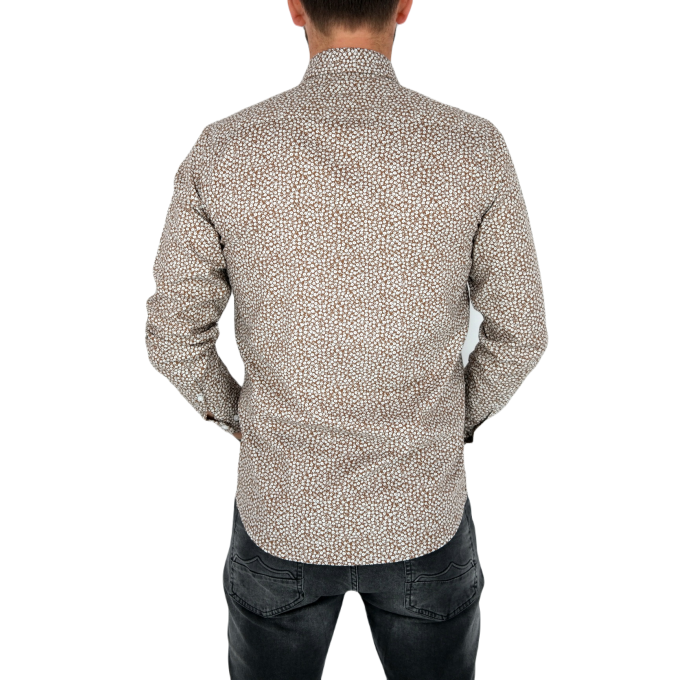 TANCREDO Koszula męska TN27 brązowa w drobne białe kwiatki | Sklep GriShop.eu | Koszule
