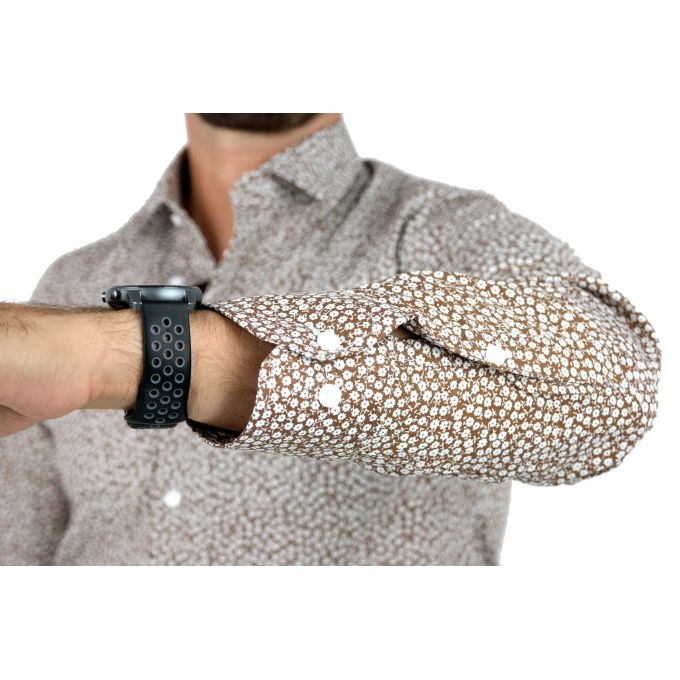 TANCREDO Koszula męska TN27 brązowa w drobne białe kwiatki | Sklep GriShop.eu | Koszule