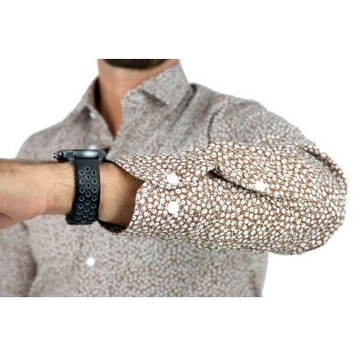 TANCREDO Koszula męska TN27 brązowa w drobne białe kwiatki | Sklep GriShop.eu | Koszule