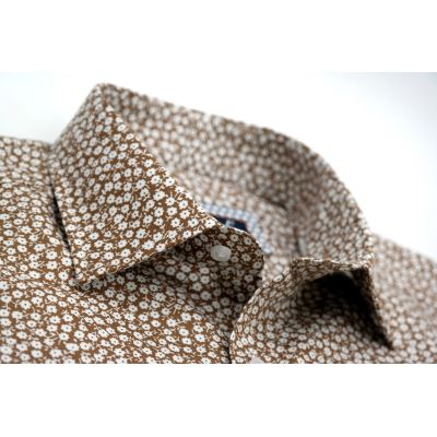 TANCREDO Koszula męska TN27 brązowa w drobne białe kwiatki | Sklep GriShop.eu | Koszule